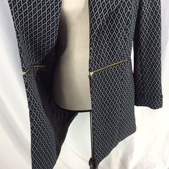 Black Label Evan Picone Open Trench Blazer Jacket 10 Black Diamond Plaid Gold - Picture 7 of 10